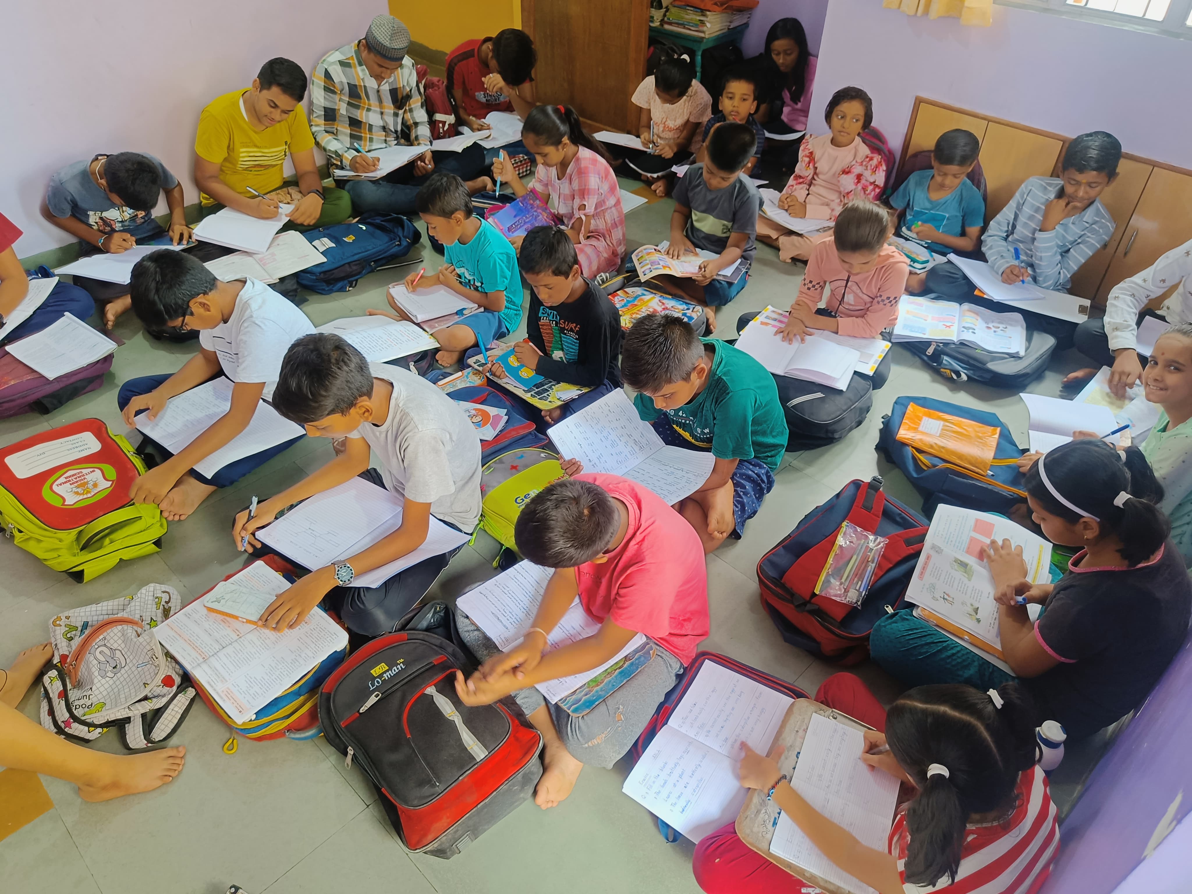 Students studying in classroom